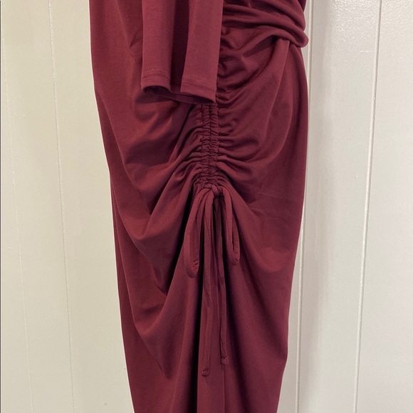Banana Republic Burgundy Dress Long Sleeve Side Cinch Side Slit Stretch Large - Picture 7 of 12